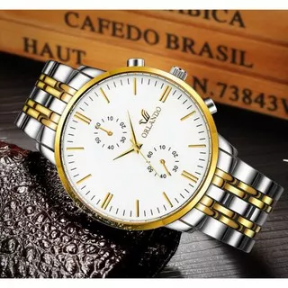 Jam Tangan Pria Orlando TWO TONE Korea Fashion Mens Analog Steel watch