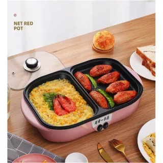 Panci Elektrik Korean Grill BBQ and Shabu 2 in 1 Mini Hotpot Multifungsi