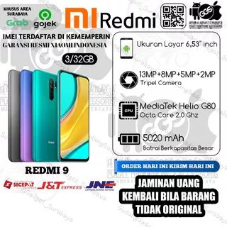 Redmi 9 (3GB+32GB) Helio G80 Baterai 5020mAh Original Bergaransi Resmi Xiaomi TAM Indonesia