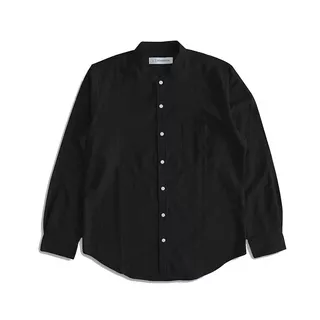 Kemeja Koko Pria Panjang Linen Band Collar Black By SCHOUTEN - Linen Shirt