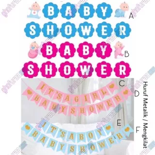 Banner flag baby shower boy girl - bunting flag baby shower pink biru - banner baby shower dekorasi