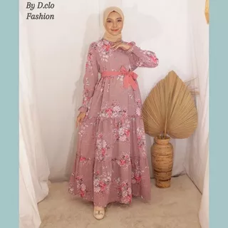 Ameera Maxy Dress { Free Belt } / Baju Gamis busui Wanita Motif Bunga - bunga Jumbo Size M L XL XXL Ld 90 - 120 Cm Tangan Karet Beraneka Warna Fashion Muslim Kekinian Bahan Wolfis Premium Import  Terbaru 2022 / Baju Muslim Wanita Modern