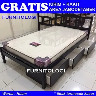 Ranjang Kayu 120x200 dengan Laci Serbaguna / Laci Kolong / Tempat Tidur Minimalis / Ranjang Medium