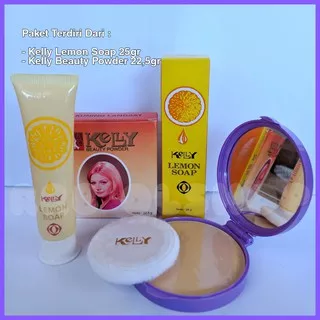 Paket 2 IN 1 Kelly Kosmetik - Kelly Beauty Powder 22,5gr - Kelly Lemon Soap 25gr ORIGINAL BPOM