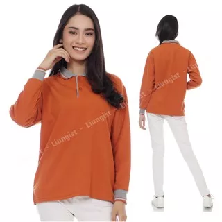 Kaos Polo Panjang Unisex Merah Bata Kerah Abu / Kaos Kerah / Poloshirt / Polo Shirt Panjang