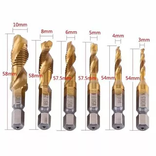 WR43 Mata bor pembuat ulir drat baut drill tap 6 pcs set hss titanium coated M3-M10  hex twist drill