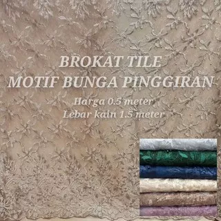 1/2 meter Kain Kebaya Brokat Tile Mutiara Motif Bunga Pinggir