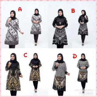 Tunik serut.M L XL XXL.parang bunga padi liris cendrawasih black white.batik Pekalongan