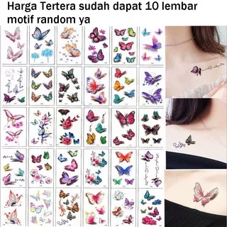 10 Lembar Tato Kupu Kupu 3D Sticker Tattoo Temporary Kupu Kupu