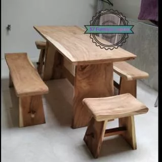 Meja makan unik kayu Trembesi Solid Utuh tanpa sambungan - Meja makan Cafe/ Restoran