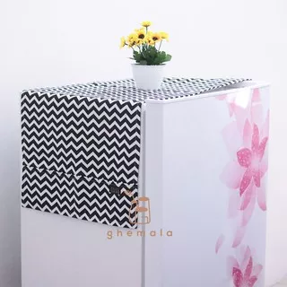 Cover Kulkas 1 Pintu Sarung Taplak Tutup Lemari Es Motif Chevron Hitam