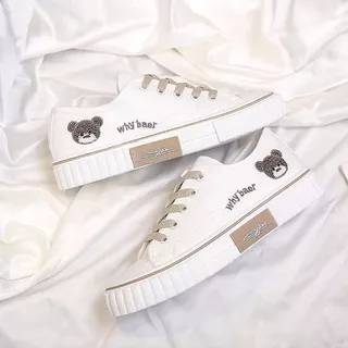 Sepatu Sneakers Sport Canvas Korea Wanita Import Why Bear Original Putih Beruang