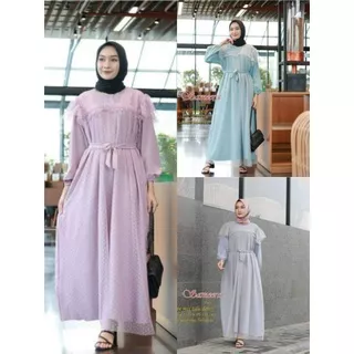 Gamis Tile Motif Dotty Polka Mix Renda Dress Tile Gamis Murah Cantik Baju Muslim Fashion Raya Series Baju Lebaran