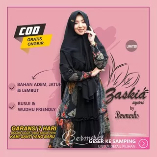 Gamis Bermerks syari ceruty babydoll Motif Bunga HAINA CALLISTA Set Khimar zaskia anya tiflah