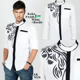 PAKAIAN BAJU PRIA COWOK KOKO MUSLIM PASHA WHITE PUTIH ELEGAN KEREN BAJU KOKO MODERN