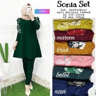 SONIA SET BY VINSTORE/SETELAN WANITA KAOS IMPORT/SETCEL TUNIK KAOS RAJUT/SETELAN RAJUT KOMBINASI