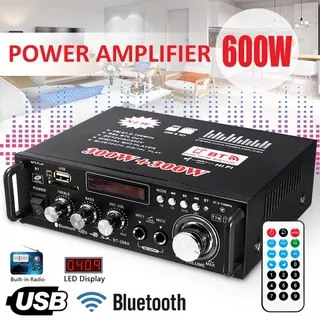 Amplifier Bluetooth Karaoke 600W USB MP3 FM Radio Audio power Amplifier Home Theater FM radio Bluetooth EQ multi fungsi amplifier mic + remote - DAMILLAH