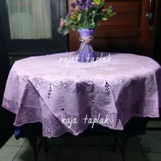 Taplak meja teras/taplak meja betawi bulat ungu / krem /putih /biru