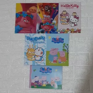 Buku Mewarnai Coloring Book Suvenir Ultah Trolls, Hellokitty, Doraemon, Peppa Pig, Cocomelon