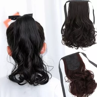 Wig / Rambut Palsu Model Ponytail Keriting Warna Hitam / Coklat Untuk Anak Perempuan
