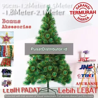 FREE AKSESORIES! Pohon Natal JARUM EMAS 1,2 Meter 4feet 4AA pohon terang merry christmas