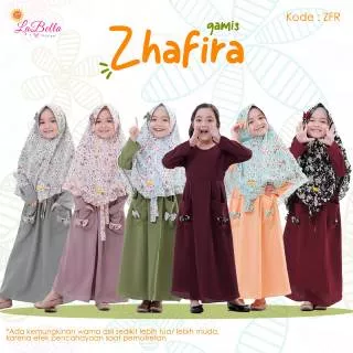 GAMIS ZHAFIRA BY LABELLA Baju Muslim Gamis Anak Perempuan Polos Kerudung Anak Cerutty Printing Motif Bunga Usia 3-11 Tahun Gamis Syari Anak