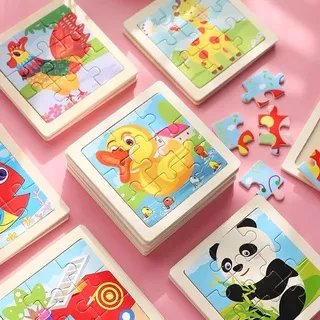 WOODEN PUZZLE-PUZZLE KAYU 9PCS-MINI WOODEN PUZZLE-JIGSAW PUZZLE KUBUS-MAINAN PUZZLE KAYU-PUZZLE KAYU ANAK Mainan Puzzle Kayu Anak 3D Gambar Animal Puzzle Edukasi Edukatif Anak Murah Mainan Edukatif / Puzzle Kayu / Jigsaw Puzzle