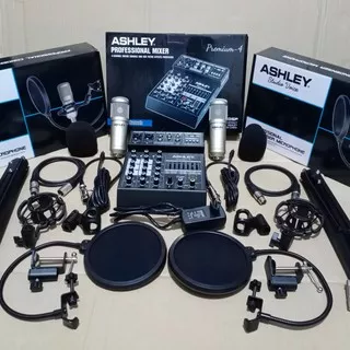 Paket Recording ASHLEY Mixer Premium 4 channel USB PC SoundCard With Mic Studio Voice Stand Arm