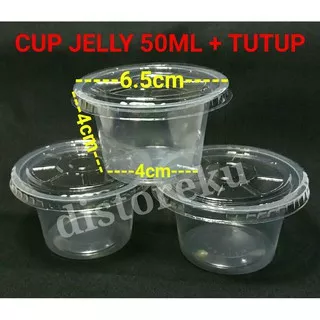 50Pcs CUP JELLY AGAR PUDING BENING gelas plastik es krim pudding bening + tutup 50ml