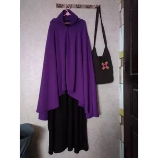 preloved second thrift gamis syar`i hitam dan khimar Hasna by maera warna ungu terong