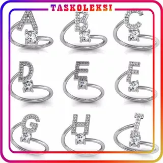 ?TK? A018 Cincin OPENING Cincin Adjustable Motif Huruf Alfabet A-M Inggris untuk Wanita Import