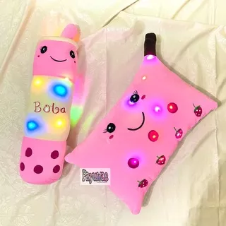 Bantal Guling Boneka 1 Set Karakter Boneka Boba Lampu Led Nyala Bahan Halus Empuk Cocok Untuk Anak Anak