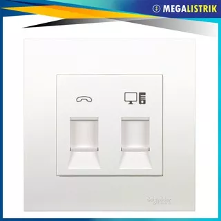 SCHNEIDER STOP KONTAK OUTLET TELEPON RJ11 + DATA LAN RJ45 CAT5E / CAT5 VIVACE PUTIH