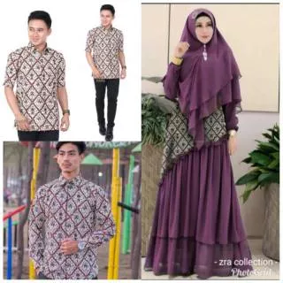 Couple Set gamis+hijab ungu L XL XXL (LD 98 102 110) unggul jaya/primissima mix ceruti.batik Pklgn