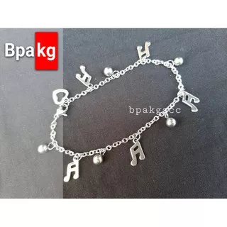 Gelang tangan titanium nada musik silver anti karat # Gelang Besi putih Asli wanita cantik necklace