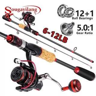 Sougayilang 1.65M/5.4FT Spinning Fishing Rod Fishing Reel Set 2 Sections Portable Fishing Rod 12+1BB Metal Fishing Reel For Freshwater Fishing Pancing