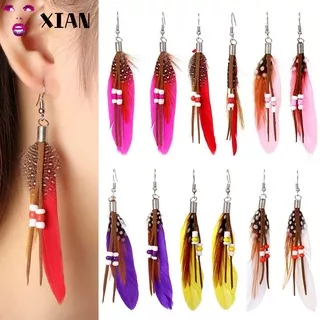 XIANSTORE New Dangle Drop Earring Vintage Long Tassel Feather Earrings Women Jewelry Hanging Fashion Bohemian Style Rice Beads/Multicolor