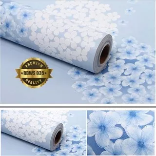 Wallpaper Dinding Wallpaper Sticker Bunga Sakura Biru 10m X 45cm PVC siap Tempel Sudah ada Lem