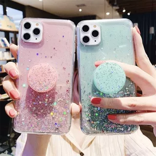 Samsung Galaxy A80 A9 A8 A7 2018 Plus Star Pro A9S Case Casing Fashion Starry Sky Silver Foil Glitter Translucent Soft Silicone Anti-fall Folding Stand Shell samsung a72018 Covers