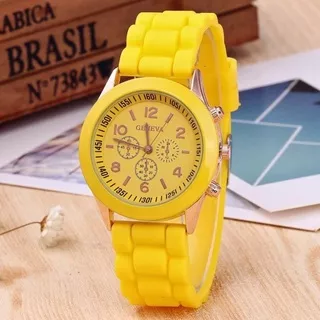 Jam Tangan Cewek Anti Air COD GENEVA Analog Fashion Casual Women Wrist Quartz Kuning Jam Smartwatch