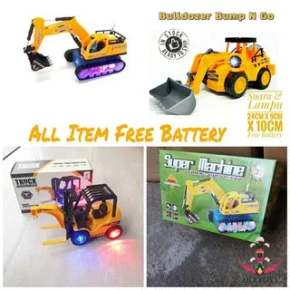 MAINAN ALAT BERAT MOBILAN BATERAI FORKLIFT BULLDOZER EXCAVATOR BUMP N GO BERPUTAR 360°  FREE BATTERY