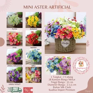 BUNGA ASTER MINI ARTIFICIAL FLOWER 28 KUNTUM IMPORT PREMIUM | BUNGA PALSU BUATAN DEKORASI BUKET BUNGA FLORIST DEKORASI BACKDROP BUNGA HIAS BUNGA ARTIFISIAL