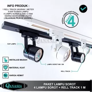 Paket Lampu Sorot 1 set isi 4 + Rel 1M LED Track Light Rel Spotlight