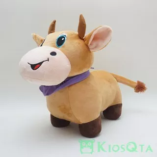 boneka sapi cute cow gendut coklat syal ungu AUG large