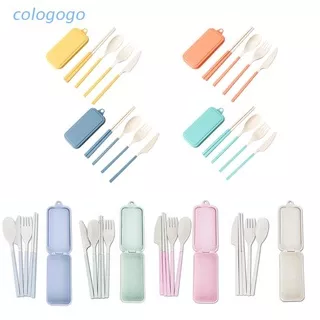 COLO  Kids Portable Wheat-Straw Utensils Set 4In1 Spoon Fork Knife Chopsticks Cutlery