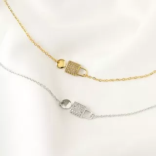 Crystal Lock and Key Necklace — 18K Gold Platinum Plated Copper with Stainless Steel Chain