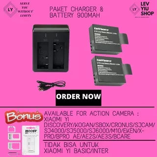 Dual Dock Charger Dan Baterai 2 Battery Yi 4K Discovery Kogan Brica Sjcam Kogan Sbox Bpro Alpha Edition M10 Eken Akaso Cronus