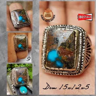 Cincin Batu Akik Natural Pirus Persia Lawas Urat Berkarakter Unik (COD) Milenial Sakral Super Top HQ obral murah Hot Item/Best Seller/Discon