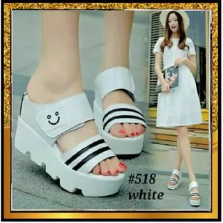 Vahn SINTETIS Sandal Tinggi Wanita Santai Casual Wedges Hitam Putih DR50 Manik Kombinasi