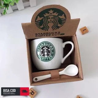 Mug Cangkir Gelas Kaca Keramik Starbuck Kopi Teh 200 ML / Gelas Mug Kaca Gagang Keramik Starbucks
